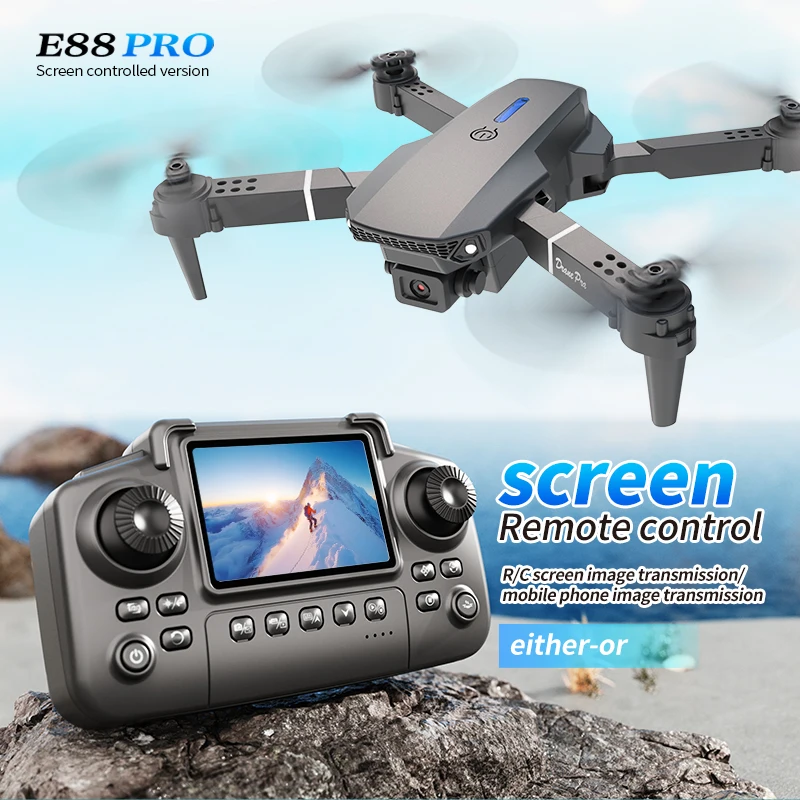 プロフェッショナルE88 PROドローン、スクリーン付き8K - Rc Helicopter Electric のレビューと価格